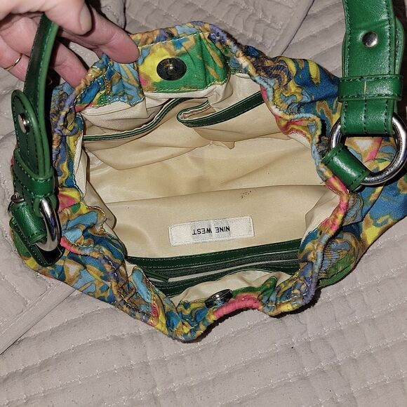 Nine West Boho Cloth Purse Leather Strap Handbag - Picture 9 of 13